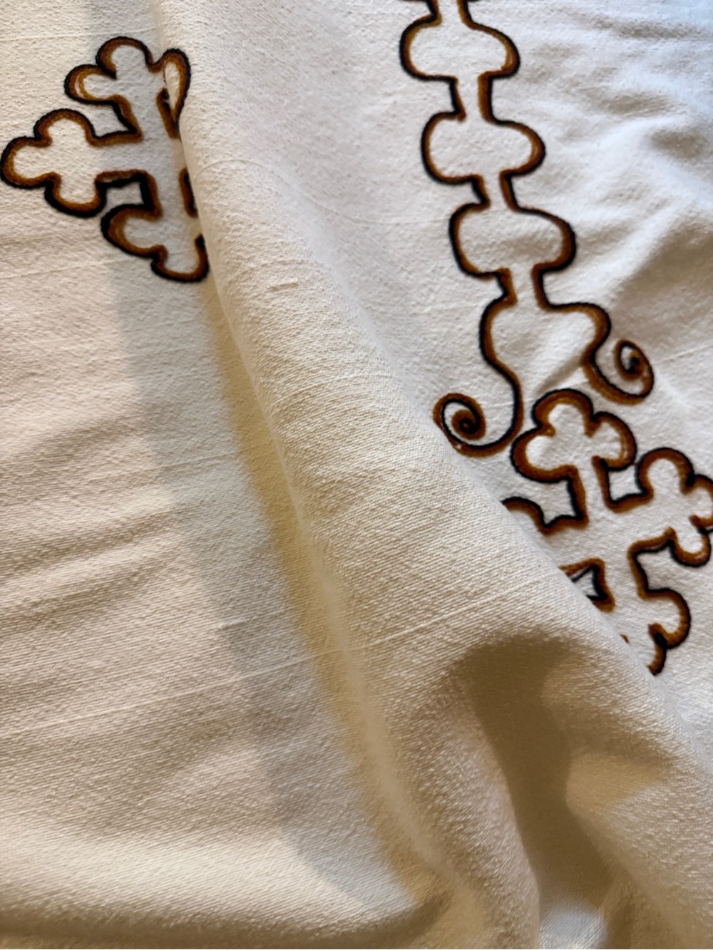 traditional white Ethiopian handwoven cotton blanket  brown embroidered crosses - Picture 3 of 11